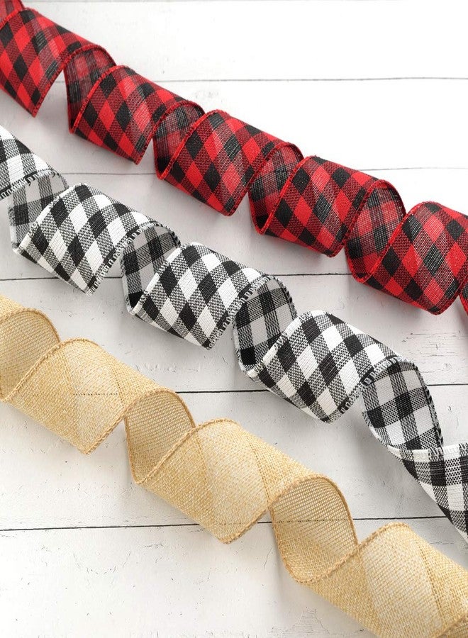 CHICHIC Christmas Ribbon Buffalo Plaid Ribbon Burlap Ribbon Christmas Tree Ribbon Wired for Fall Holiday Garland Gift Wrapping Red Black White Buffalo Check Wired Ribbon, 3 Rolls, 3 x 10 Yards, 2 Inch - Image 3